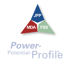 Darstellung des Power-Potential-Profile Logos, bestehend aus drei Diamanten, die mit der stumpfen Ecke zueinander zeigen. 
